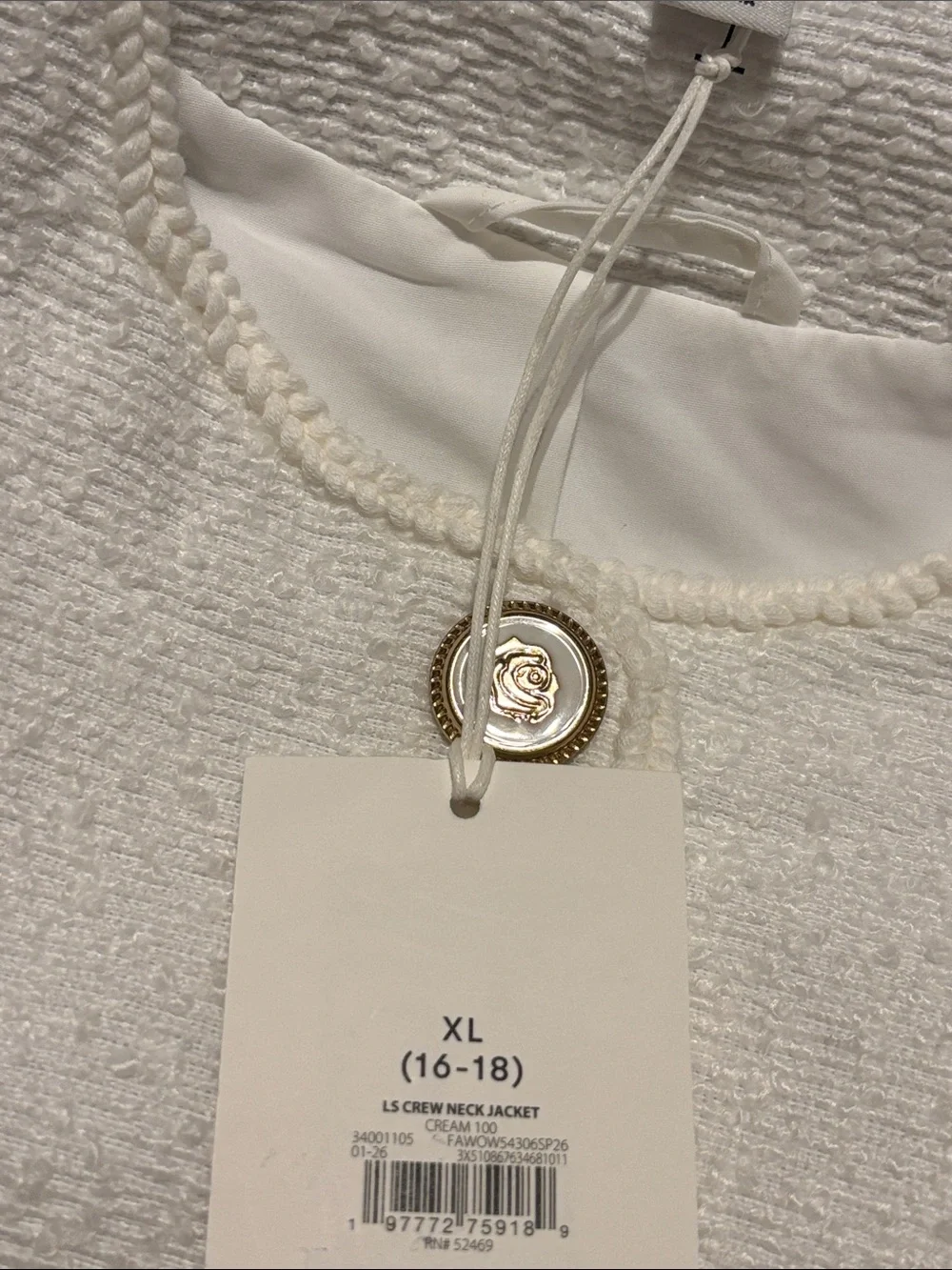 Free Assembly Women's Collarless Nubby Jacket with Long Sleeves